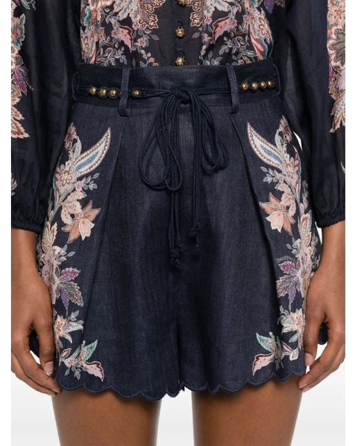 Zimmermann Blue Shorts With Decorative Print