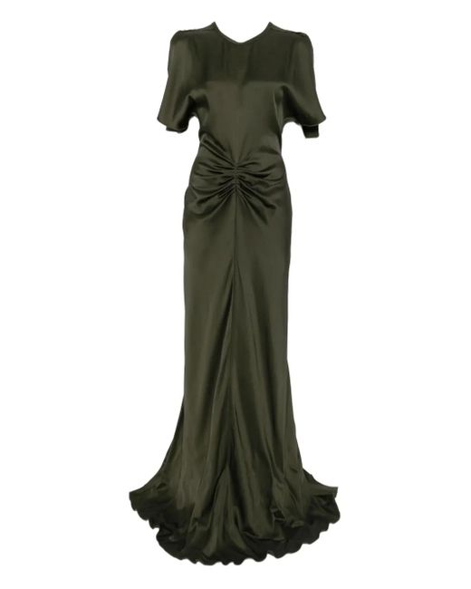 Victoria Beckham Green Bella Draped Short-Sleeve Dress