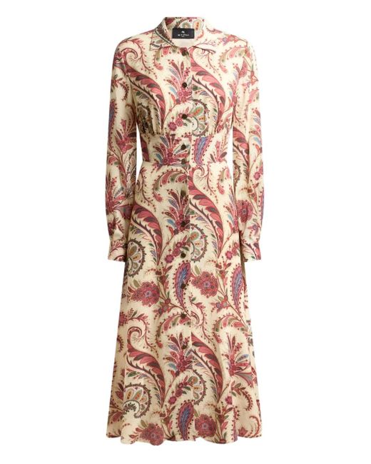 Etro Natural Paisley-Print Shirt Midi Dress