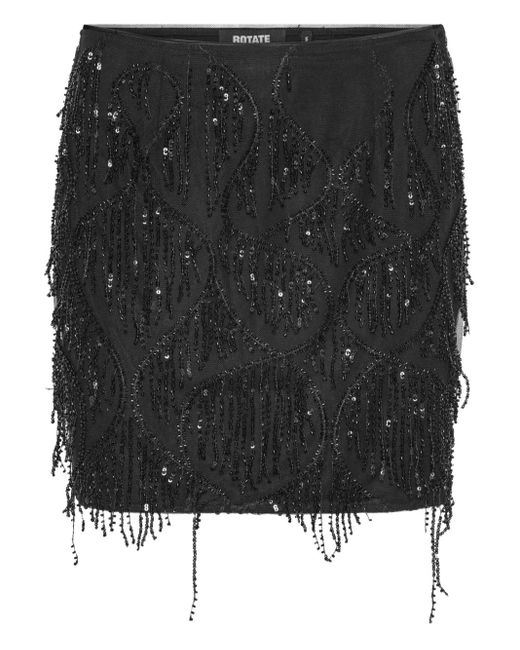 ROTATE BIRGER CHRISTENSEN Black Sequin-Embellished Fringe Skirt