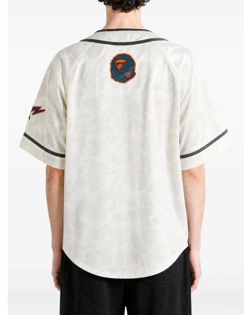 A Bathing Ape White Logo-Patch Camouflage-Jacquard Shirt for men
