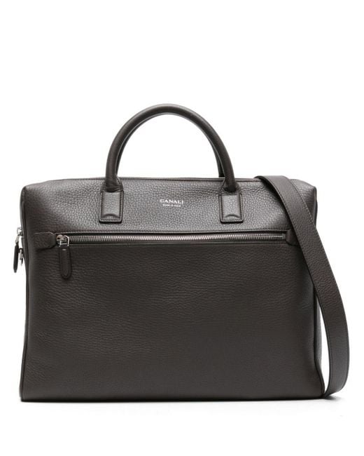 Canali Black Grained Leather Briefcase for men