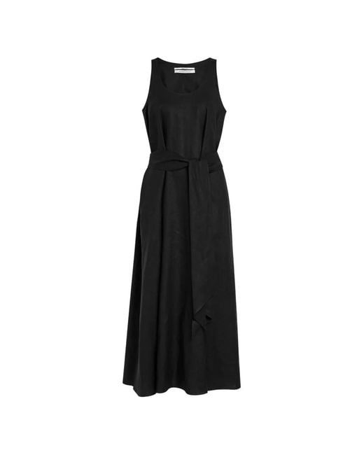 Another Tomorrow Black Belted Midi Dress