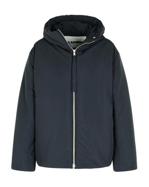 Jil Sander Blue Fixed-Hood Drawstring Puffer Jacket