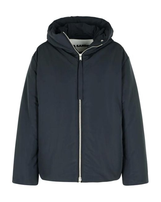 Jil Sander Blue Fixed-Hood Drawstring Puffer Jacket