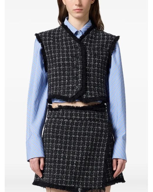 MSGM Black Bouclé Frayed Jacket