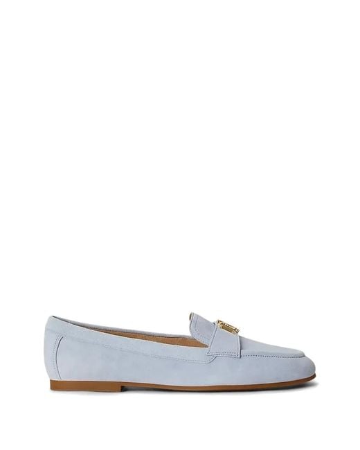 Ralph Lauren White Averi Iii Logo-Plaque Suede Loafers
