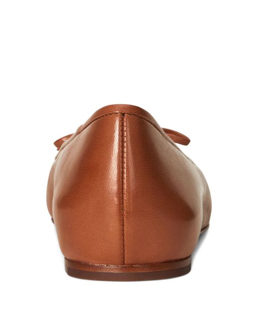 Polo Ralph Lauren Brown Bow-Detail Almond-Toe Ballet Flats