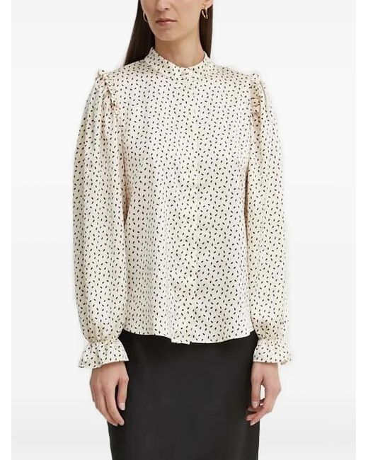 Bruuns Bazaar White Ruffled Print Blouse