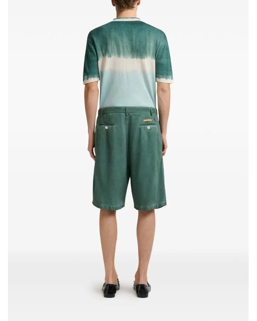 Marni Green Suede Shorts With Pleats for men