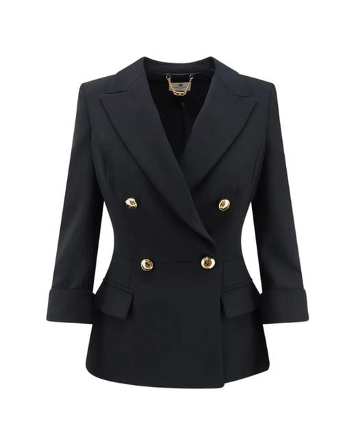 Elisabetta Franchi Black Double-Breasted Peaked-Lapel Blazer