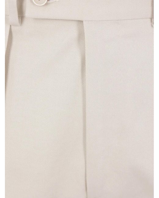 Caruso White Buttoned Pleated Tailored Trousers for men