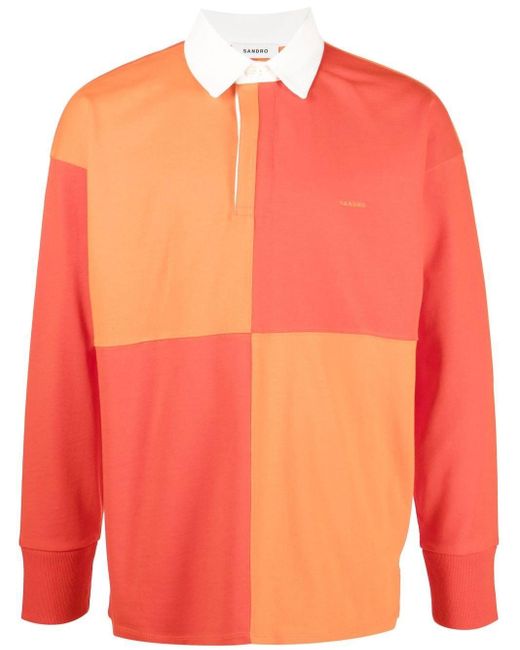 Sandro Cotton Tonal Squareprint Rugby Shirt in Orange for Men Lyst