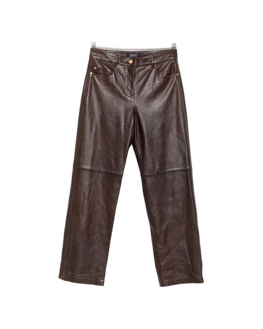Max Mara Gray Pesca Leather Trousers