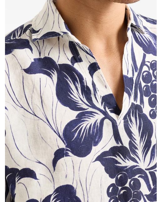 Orlebar Brown Blue Ridley Floral-Print Linen Top for men