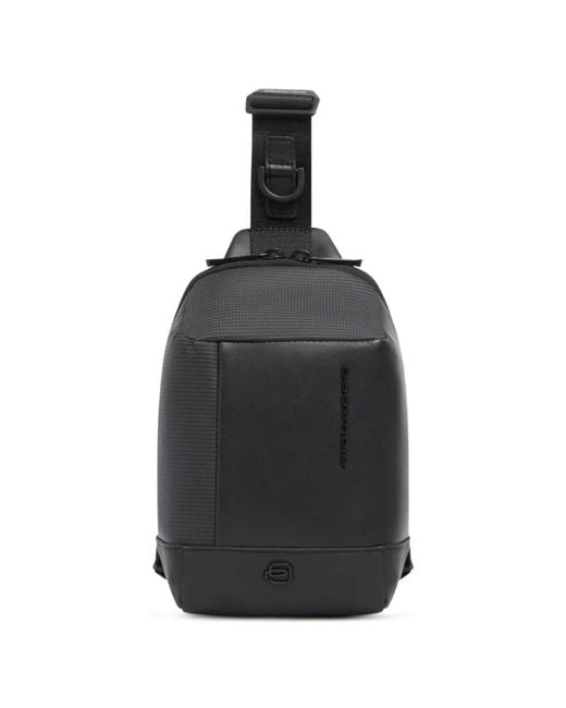 Piquadro Black Logo-Debossed Messenger Bag for men