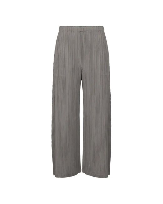 Pleats Please Issey Miyake Gray Pleated Wide-Leg Trousers