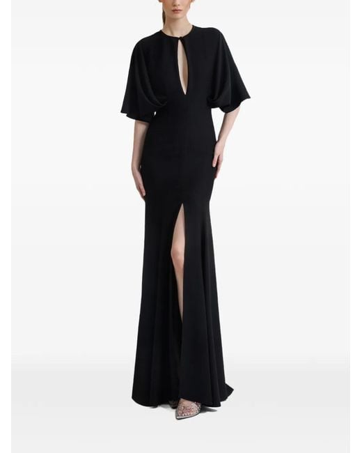 Gemy Maalouf Black Cape-Sleeve Cutout Dress