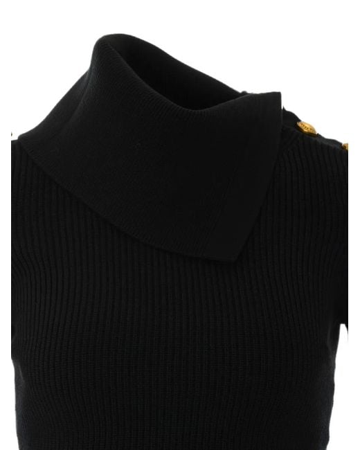Elisabetta Franchi Black Button-Embellished High-Neck Sweater