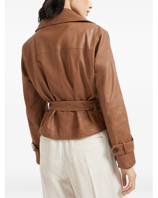 Brunello Cucinelli Leren Jack Met Gestrikte Riem in het Brown