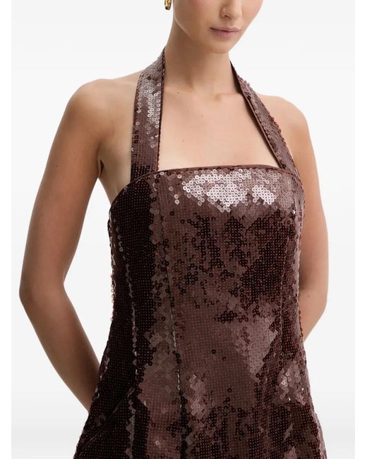 brown sequin halter dress Codami Halterneck Mini Dress in Sequin Knit Dark Brown main image 0