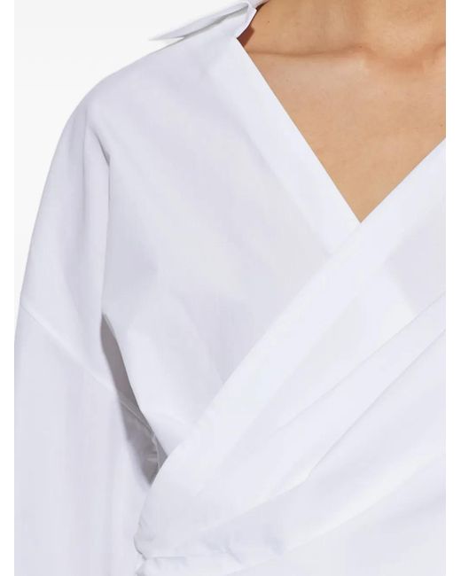 Balmain White Wrap-Design Cotton Blouse