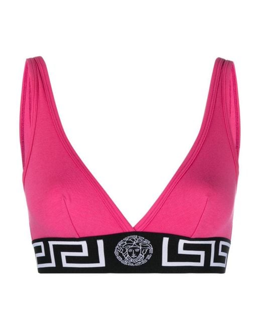 Versace Logo-print Strap V-neck Bra in Pink