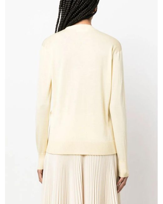 Jil Sander Natural Fine-Knit V-Neck Cardigan