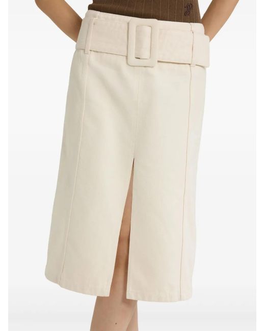 Patou Natural Belted Denim Midi Skirt