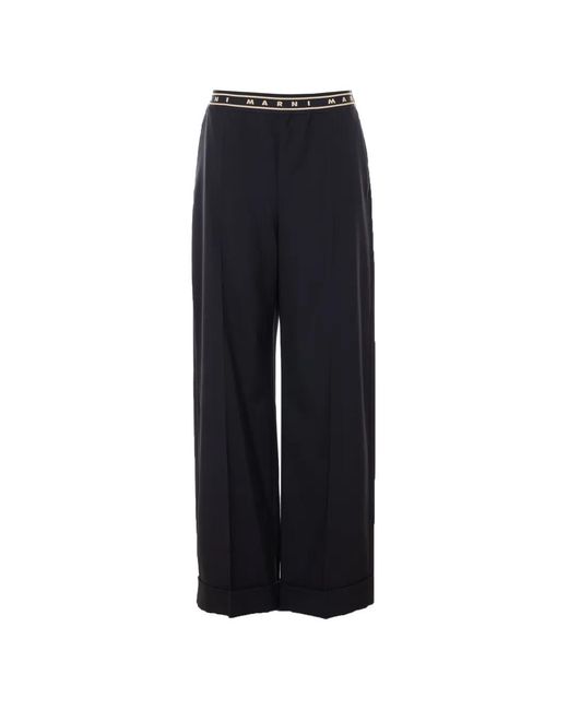 Marni Blue Elasticated Logo-Band Trousers