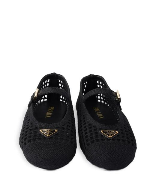 Prada White Woven Ballet Flats