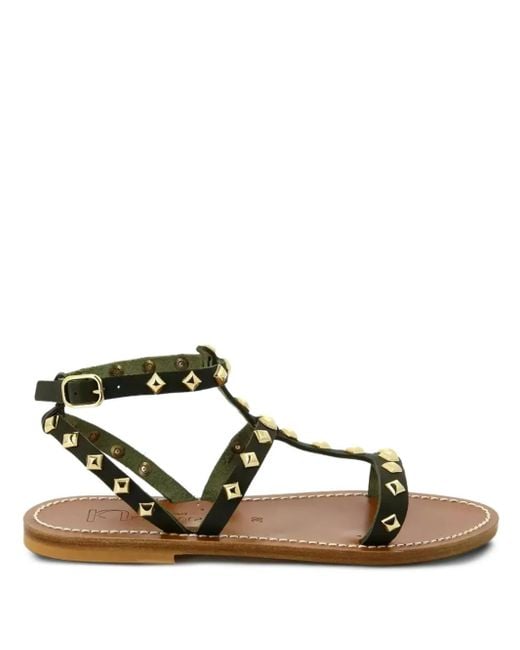 K. Jacques Black Flache Arelatepyr Sandalen mit Nieten