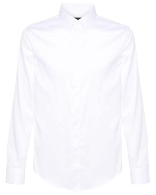 Chemise en coton à design uni Emporio Armani pour homme en coloris White