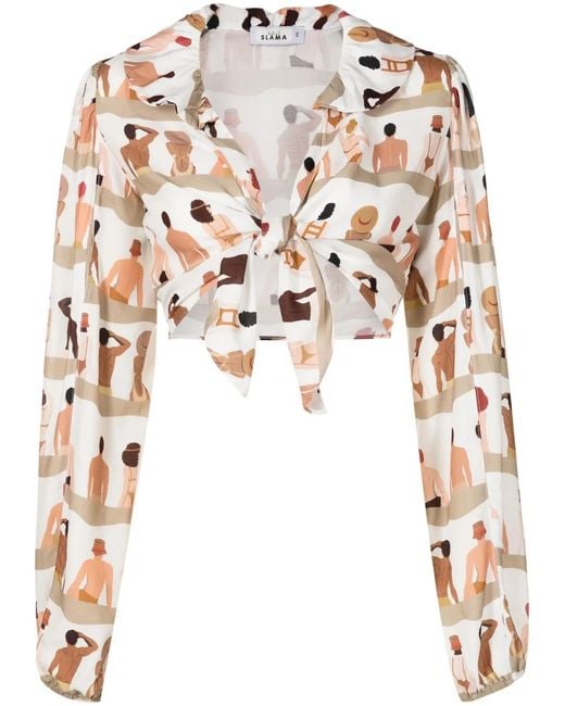 Amir Slama White Graphic-Print Cropped Blouse