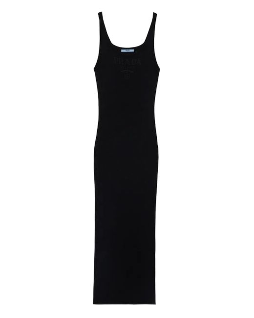 Abito Midi A Coste di Prada in Black