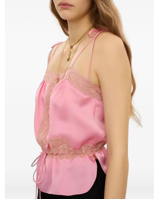 Chloé Pink Lace-Trim Drawstring-Waist Camisole Top