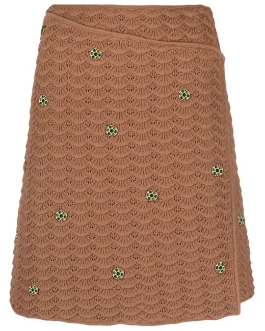 Sandro Brown Embellished Crochet-knit Wrap Skirt