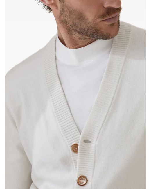 Brunello Cucinelli White Cashmere Cardigan for men