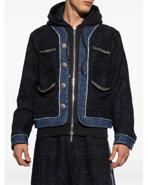 DSquared² Blue Chain-Trimmed Tweed Jacket for men