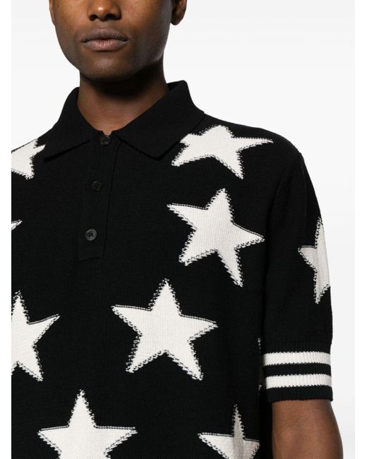 Balmain Black Star Intarsia-knit Polo Jumper for men