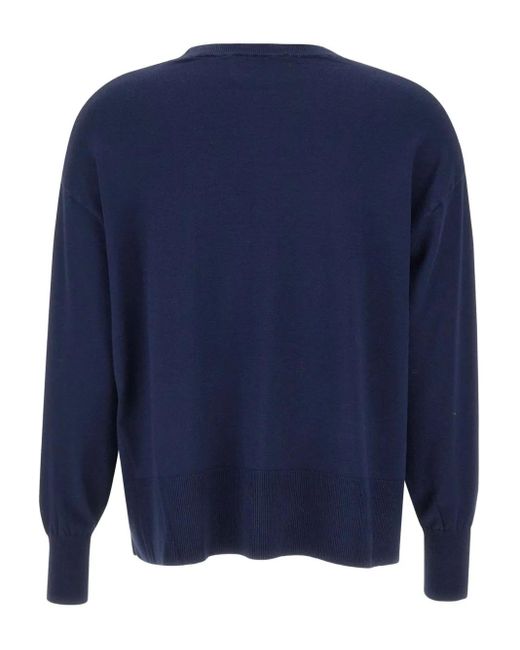 Kaos Blue Ribbed Slits Sweater