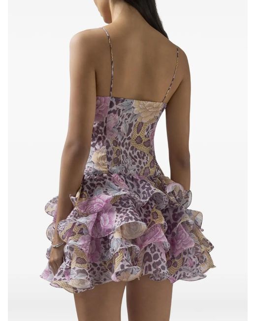 Gcds Purple Animal-Print Ruffled Mini Dress