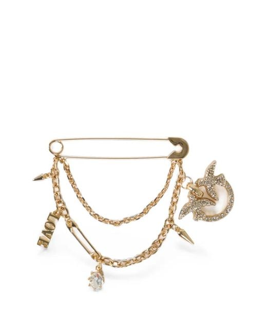 Pinko Metallic Love Birds Chain-Link Brooch