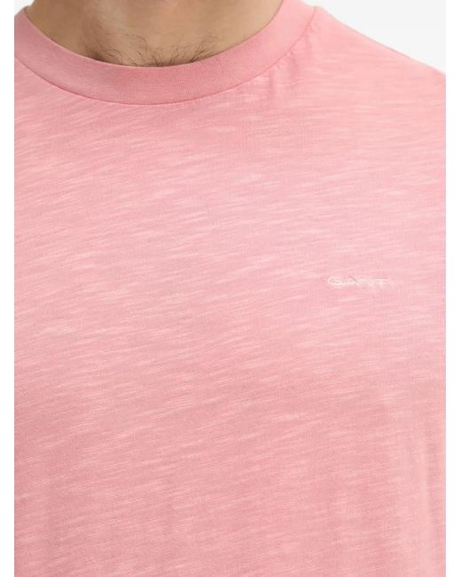 Gant Pink Logo-Embroidered Slub-Texture T-Shirt for men