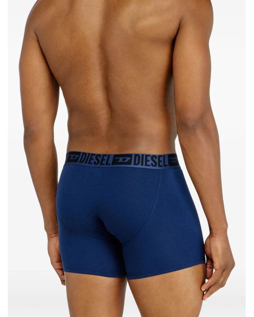 DIESEL Blue Logo-Waistband Cotton Boxers (Set Of Three) for men