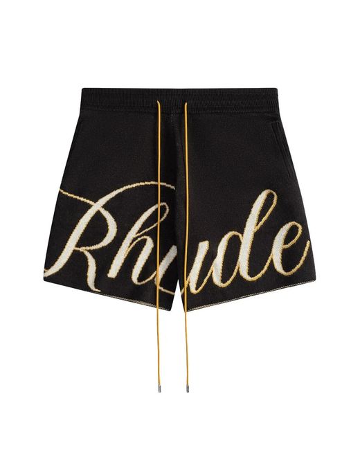 Rhude Black Intarsia-Knit Swim Shorts for men