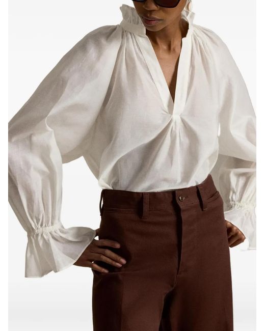 Polo Ralph Lauren White Ruffled Split-Placket Blouse
