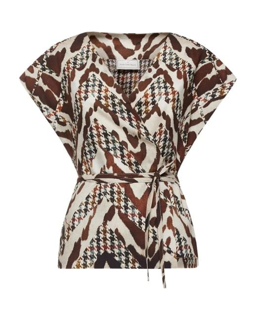 Pierre Louis Mascia Brown Animal-Print Houndstooth Wrap Top