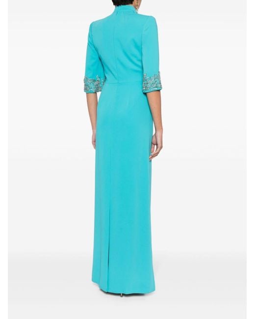 Jenny Packham Blue Lily Beaded Crepe Gown Dress