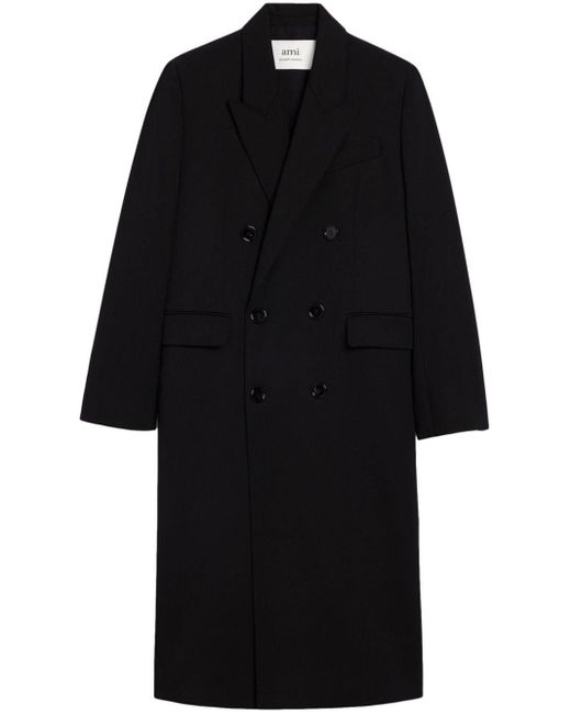 AMI Black Double-breasted Wool Coat